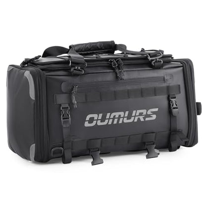 Oumurs 45-60L Expandable Waterproof Motorcycle Tail Bag with Rain Cover & Strap, Reflective All-Weather Trunk Rack Bags, Dual-Use Backpack for Large Capacity Storage, Motorcycle Luggage Rack Bags