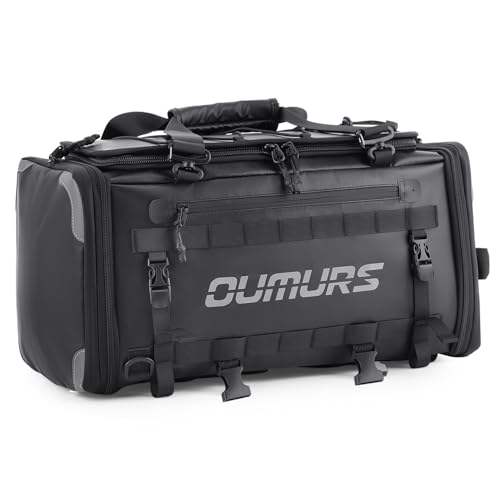 Oumurs 45-60L Expandable Waterproof Motorcycle Tail Bag with Rain Cover & Strap, Reflective All-Weather Trunk Rack Bags, Dual-Use Backpack for Large Capacity Storage, Motorcycle Luggage Rack Bags