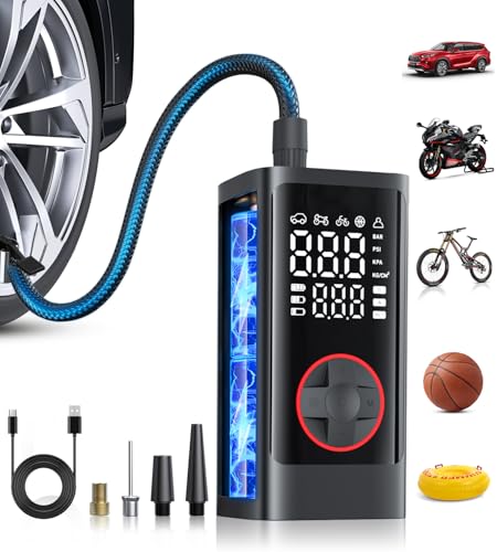 Tire Inflator Portable Air Compressor, Cordless Air Pump for Car Tires, 150PSI Portable Tire Inflator for Car with Auto Stop & LED Lights for SUV Sedan Motorcycle Bike Bicycle Ball