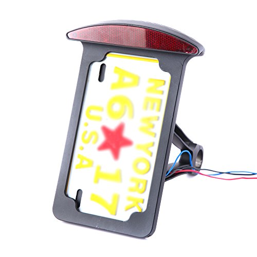 Motorcycle Bobber Custom Side Mount License Plate Frames Brake Tail Light Chrome - color: Black