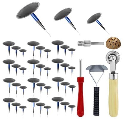 36Pcs Tire Repair Patch Tool Kit, Tire Patch Plugs with Repair Buffing Wheel Patch Roller Tool Inner Liner Scraper for Puncture Car Truck Bus Tractor Vehicle