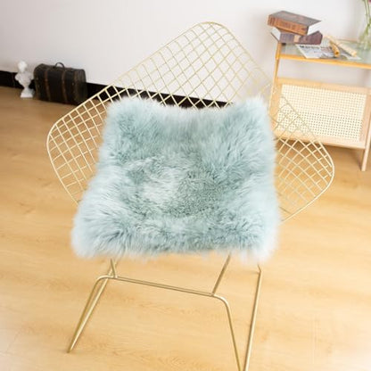 LLB Sheepskin Chair Cushion Non-Slip Back Square Genuine Fur Chair Cover Silky Natural Wool Seat Cushion Pad Soft Area Rugs Carpet for Home Office Restaurant Chair 18x18 Inch (Pack of 1), Milky Mint - color: Milky Mint, size: 18x18 Inch (Pack of 1)