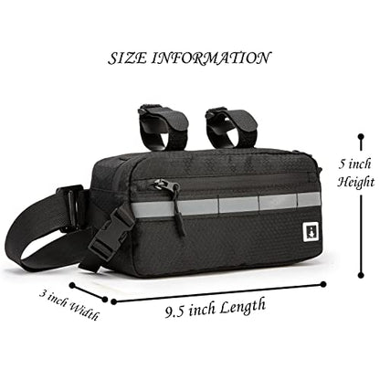 ROYALFAIR Waterproof Bike Handlebar Bag with Reflective Strips & Shoulder Strap, Bicycle Front Frame Storage Pouch for Mountain Road Cycling Commuting (Black) - color: Black
