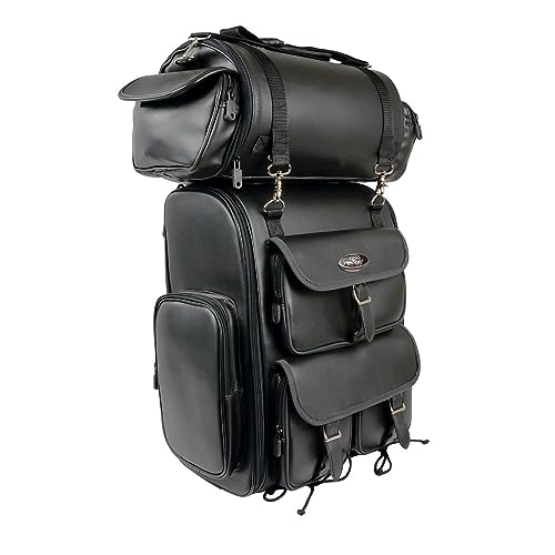 Milwaukee Leather Motorcycle 2-Piece Sissy Bar Motorcycle Bag Set - Strap Mounted - Touring Storage - X-Large - color: Sh672-black, size: X-Large