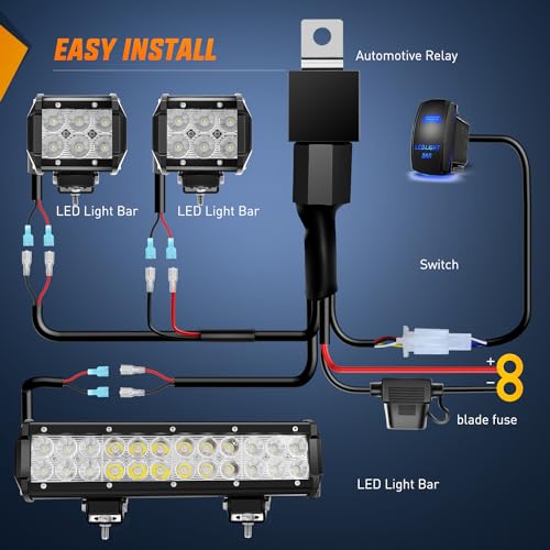 Nilight 12 Inch 72W Led Light Bar Spot Flood Combo 2PCS 4 Inch 18W Led Pods Boat Lights Driving Fog Lights Work Light for Trucks Off Road w/Rocker Switch Wiring Harness- 3 Leads, 2 Years Warranty - color: 72W Light +18w 2Pcs Light +Wiring harness