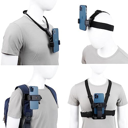 PellKing Phone First-Person Perspective Shooting Mounting,Accesssory Kit with Chest Mount/Head Strap/Neck Holder/Backpack Strap Mount,for iPhone Samsung Oneplus and GoPro Action Camera More