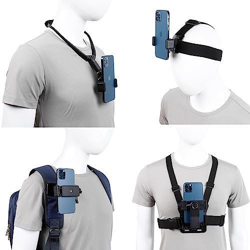 PellKing Phone First-Person Perspective Shooting Mounting,Accesssory Kit with Chest Mount/Head Strap/Neck Holder/Backpack Strap Mount,for iPhone Samsung Oneplus and GoPro Action Camera More