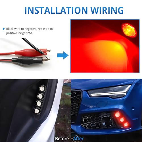 4Pcs 23mm DC 12V Black shell Eagle Eye Cob LED Car Fog DRL Daytime Running Light Backup Reverse Tail Rock Lights Headlights Signal Lamp Small bulb DIY use for car and motorcycle (Red) - color: Red