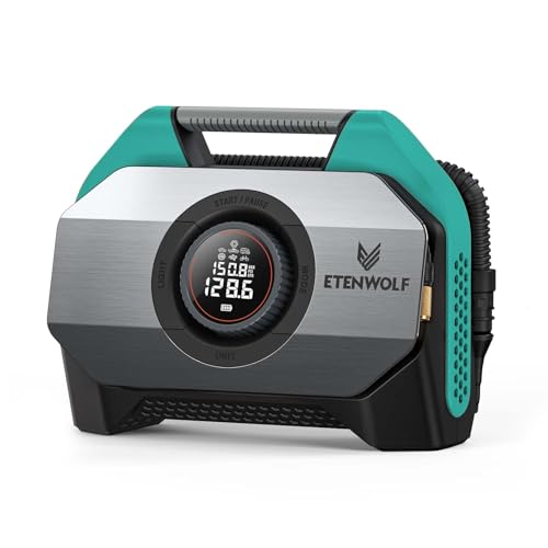 ETENWOLF VORTEX S6 Tire Inflator Portable Air Compressor for Heavy-duty Vehicles, Cordless Air Pump for Car & Inflatables with 19200 mAh Battery, 100% Duty Cycle & Dual Cylinder Bike Pump, Dark Cyan - color: Dark Cyan, size: 19200 Mah