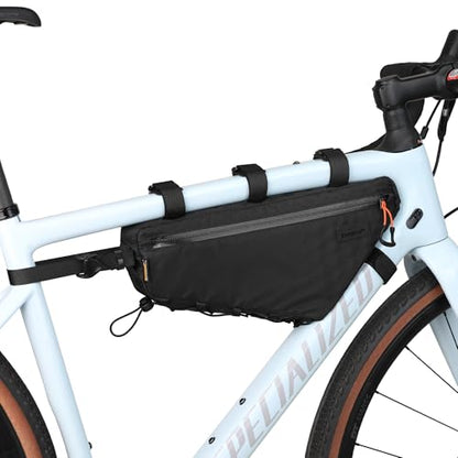 Rhinowalk BHD0018 Bike Frame Triangle Bag 2.9L, Waterproof Storage Bag with YKK Zippers, Cable Port & Pump Holder, Fits Hydration Pack – Black - color: Full Black,2.9L