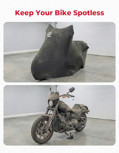 KEMIMOTO Indoor Motorcycle Cover Soft Stretch Dustproof Covers Fit for Side Top Box Touring Ultra Limited Adventure Street Road Electra Glide Road King Chieftain Goldwing 1800 R 1250 RT Roadmaster - size: XL(106 x 41 x 56 inches)