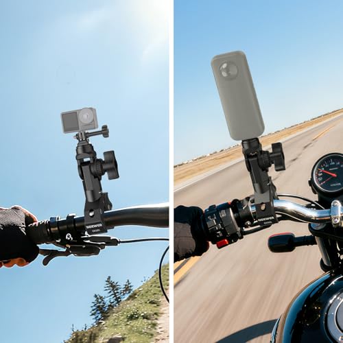 NEEWER Motorcycle Bike Handlebar Clamp Mount, Heavy Duty Clip Holder, 1/4" Screw & 3 Prong Adapter Compatible with Insta360 X5 X4 GoPro Hero 13 12 POV Video Recording, 360° Rotation & 270° Tilt, CA161 - style: CA161