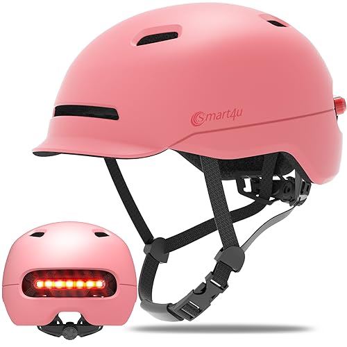 Smart4u SH50U Smart Bike Helmet with Light, Bicycle Helmet with Rear Light | Brake Warning Light | Fall Detection, CPSC Certified, Bike Helmet for Adults Men Women, Bicycle Helmet for Urban Commuter - color: Red without Fall Detection, size: Medium (21.26