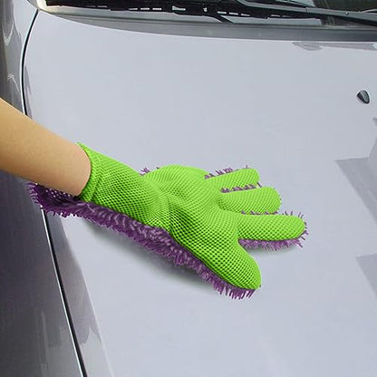 BokWin 2-Pack Car Wash Mitt Scratch Free, 5-Finger Microfiber Wash Mitts, Car Interior Exterior Cleaning Gloves, Auto Chenille Washing Sponge Kits for Cleaning Wheel Tight Spot(Purple) - color: Purple