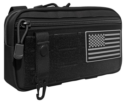 Tactical MOLLE Admin Pouch, Horizontal Modular EDC Utility Tool Pouch, Tactical Pouch with US Flag Patch and Keychain
