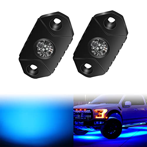 4WDKING Blue LED Rock Lights, 2 Pods IP68 Waterproof Underbody Glow Trail Rig Lamp LED Neon Lights for Truck Off Road Truck Car Boat ATV SUV Motorcycle - color: Blue, size: 2 Pods