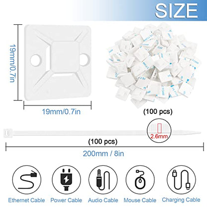Zip Tie Mounts - SeuYeugX 1000 PCS Cable Self Adhesive Mounts Set for Wire Management with Stick Pads Anchors Clips Squares Holders (White) - color: 1000pack White