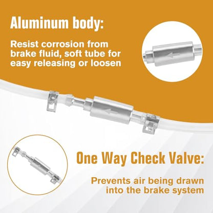 Brake Bleeder Hose, 2 Set One Way Check Valve Tube Bleeding Tool Kit for Car Motorcycle Clutch, Universal Brake Fluid Bleeder Kit, Soft Tube with Metal Clip, Car Clutch Fluid Replacement Hose