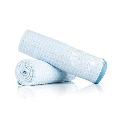 The Rag Company Dry Me A River, Professional Korean 70/30 Blend Microfiber Waffle-Weave Drying & Detailing Towels, Soft Suede Edges, 390 GSM, 20x40 Inches, Light Blue, 2-Pack - color: Light Blue, size: 20in x 40in