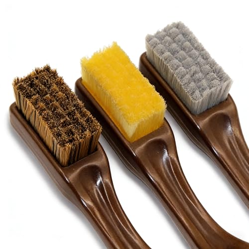 Multi-Purpose Cleaning Brush Set with Carbon Gray Hard Bristles, Bamboo Charcoal Soft Bristles, and Yellow Sponge, 3 Pack Small Detail Brushes for Collectibles, Toys, and Crevices