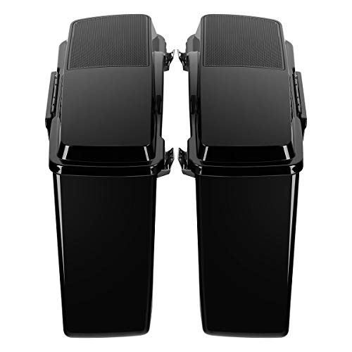 TCMT Hard Saddlebags Trunk W/ 6x9 Speaker Lid Latch Key & Liners Carpet Insert Fits For Harley Touring Models CVO Road Glide Road King Street Glide Electra Glide Ultra Classic 1994-2013 - color: Vivid Black Black Latches(6x9 Dual Speaker Lid)