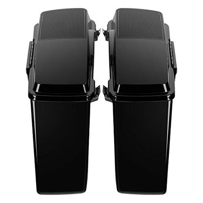 TCMT Hard Saddlebags Trunk W/ 6x9 Speaker Lid Latch Key & Liners Carpet Insert Fits For Harley Touring Models CVO Road Glide Road King Street Glide Electra Glide Ultra Classic 1994-2013 - color: Vivid Black Black Latches(6x9 Dual Speaker Lid)