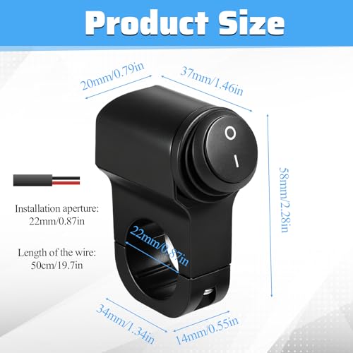 Motorcycle Handlebar Switch 12v, Waterproof Toggle Switch Aluminum Alloy ATV Light Switches Mini Bike Kill Switchs for Motorcycle Bike ATV UTV Scooters Fits 7/8"(22mm) Handlebars 1 Piece