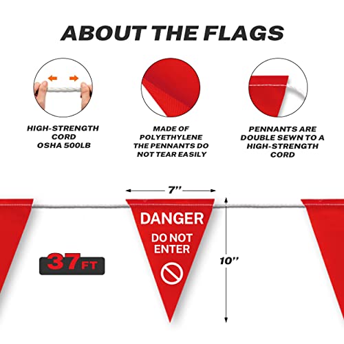 "Danger Do Not Enter" Innovative Printed Pennant Banner Flag, 37ft Length - OSHA Certified - size: 7"x10"x37Ft, style: Red Danger Do Not Enter Flag
