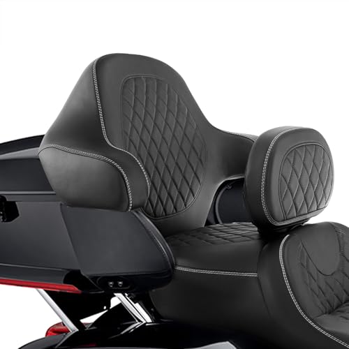 HR3 Wrap Around Backrest Pad for King Trunk Chopped Trunk Compatible with 2014-later Harley Touring Road King Road Glide Street Glide Electra Glide (Diamond White Stitches) - color: White Stitches