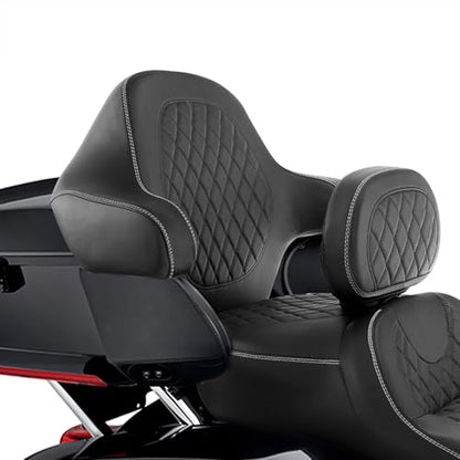HR3 Wrap Around Backrest Pad for King Trunk Chopped Trunk Compatible with 2014-later Harley Touring Road King Road Glide Street Glide Electra Glide (Diamond White Stitches) - color: White Stitches