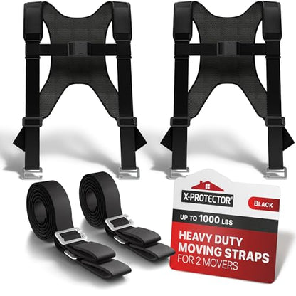 X-Protector Moving Straps - 2 Pairs - Lifting Straps for 2 Movers - Move Furniture Easily and Safely - Perfect for Lifting and Moving Heavy Objects! (with Back Support) - style: Moving Straps (With Back Support, Black)