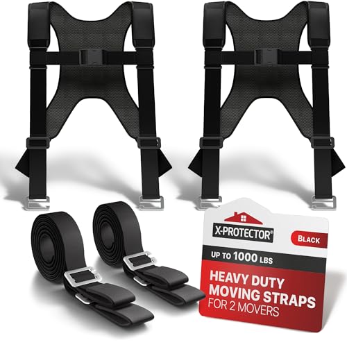 X-Protector Moving Straps - 2 Pairs - Lifting Straps for 2 Movers - Move Furniture Easily and Safely - Perfect for Lifting and Moving Heavy Objects! (with Back Support) - style: Moving Straps (With Back Support, Black)