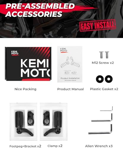 KEMIMOTO Motorcycle Black Highway Pegs, Adjustable Foot Peg Compatible with Touring Road Glide Street Electra Glide Road King with 1.25 Engine Guard