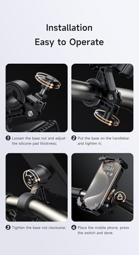 Universal Bike Phone Mount,Motorcycle Phone Holder with One-Key Lock, 360° Rotation Anti-Shake Bicycle Handlebar Clamp, Secure 4-Corner Protection for iPhone, Samsung & 4.2"-6.9" Smartphones