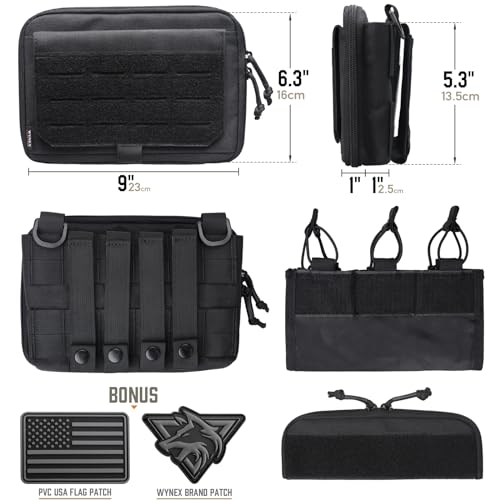 WYNEX Molle Admin Pouch of Kangaroo Style, Tactical Utility Tool Pouch with Mag/Zipper Strip Insert Modular EDC Medical Bag Organizer Attachment Patch Included - color: Black