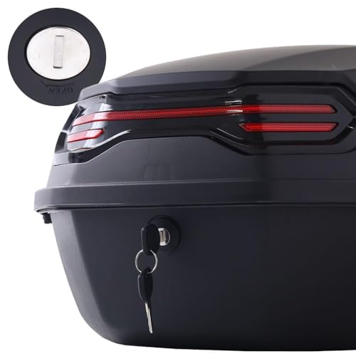 Japard Motorcycle Top Case 42L Daily Rear Tail Box Trunk, Lockable Storage Carrier, Waterproof Universal Mounting for Helmet Luggage - color: Mat Black