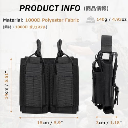 Azarxis Tactical Mini Belt Pouches, Multi-Purpose Small Battery Case Compact Utility EDC Card Slot Holder Waist Bags Military Molle Pack Sundries Storage Pack - color: #04 Black - Pistol Mag Pouch - 2 Pockets