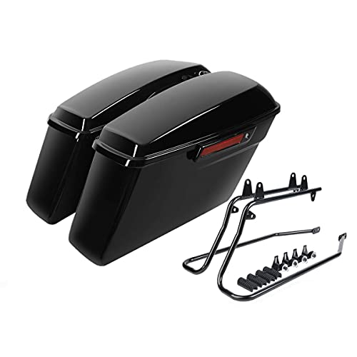 XFMT Motorcycle Saddlebags with Black Conversion Brackets Fit For Harley Softail Deluxe Heritage Softail 1984-2017, Vivid Black W/Black Latches - color: Vivid Black W/ Black Latches