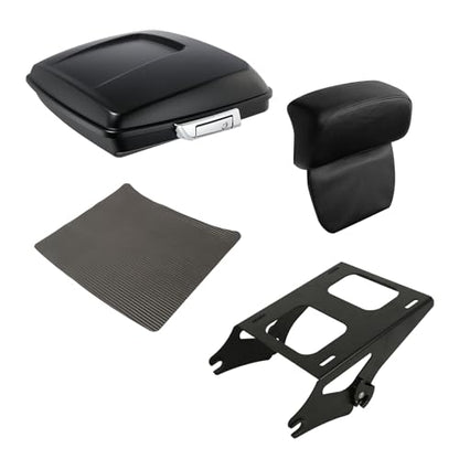 XFMT Motorcycle 5.5" Matte Black Razor Trunk Luggage W/Backrest Pad + Black Mount Bracket For Harley Touring Road King Street Glide Road Glide Electra Glide Ultra Classic 2014-Later - color: Matte Black Set 4