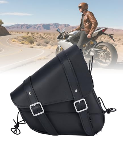 Motorcycle Saddle Bags Leather Motorcycle Solo Swing Arm Bag For Softails Sportsters Choppers Waterproof Side Bags (Black - Right Side, 11.5" x 10.25" x 3.5") - size: Right Side