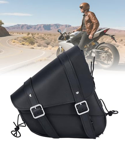 Motorcycle Saddle Bags Leather Motorcycle Solo Swing Arm Bag For Softails Sportsters Choppers Waterproof Side Bags (Black - Right Side, 11.5" x 10.25" x 3.5") - size: Right Side