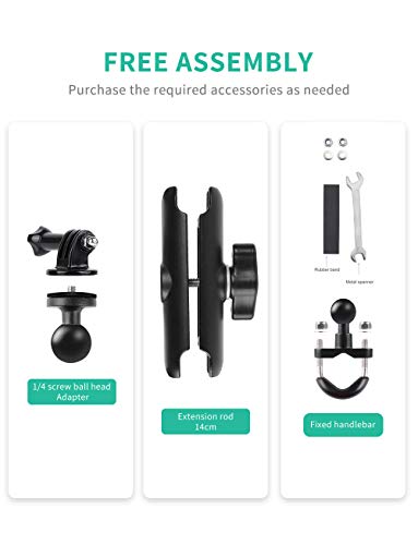 360°Motorcycle Bike Camera Holder Handlebar Mount Bracket 1/4 Metal Stand for GoPro Hero10/9/8/7/6/5/4 Action Cameras Accessory(Cool Ballhead Arm Super Clamp Mount Multi)