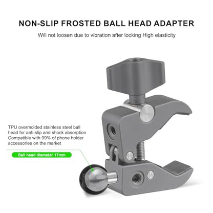 FANAUE Aluminum Handlebar Base Mount Strong Rod Clamp with 17mm Ball Head Adapter for Rails 0.5'' to 2'' Diameter Compatible with Garmin GPS Mounts & Bike Motorcycle Phone Holder with 17mm Ball Socket