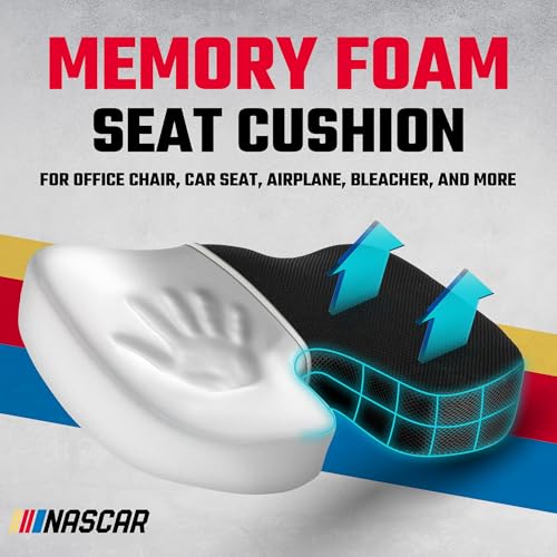 NASCAR Doctor Recommended Memory Foam Seat Cushion for Office Chairs & Car - Ergonomic U-Shape with Memory Foam for Tailbone, Sciatica, & Back Pain Relief, Breathable Mesh w/Non-Slip Bottom (Black)