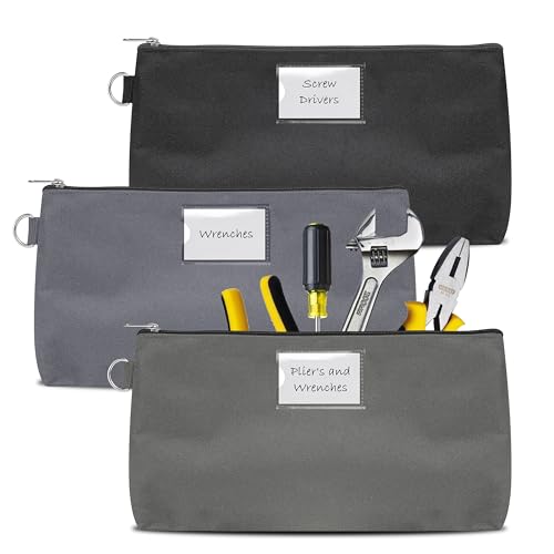 Premium Small Tool Pouch Bags with Zipper YKK Durability - Heavy Duty - Anti Tear - Water-Resistant - Name Tags, Multipurpose Small Tool Bags, 3 Colors (7" X 13.5") - size: 7" X 13.5"