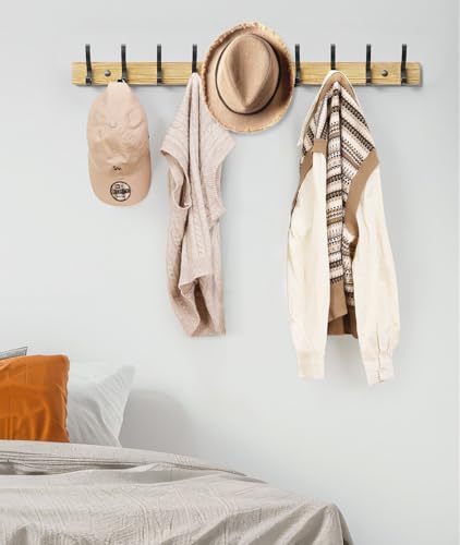 Optish Coat Rack Wall Mount, 16.5 Inches Wood Coat Hooks Wall Mount, Wall Coat Rack with 5 Hooks, Hat Rack Wall Hooks for Hanging Coat, Bag, Towel (1Pack, Natural) - color: Natural