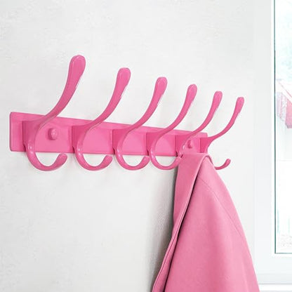 SKOLOO Coat Rack Wall Mounted - 6 Hooks, Heavy Duty, Stainless Steel, Metal Wall Hangers, Sturdy Coat Hooks for Hanging Coats, Jacket, Clothes, Hat, Pink - color: Pink, size: 6 Hook(1 Pack)