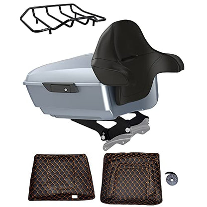 Advanblack Barracuda Silver Denim King Tour Trunk Pack, Black Mount Bracket, Top Luggage Rack, Orange Trunk Pak Liners Fit for 09-Later Harley Touring, Road Glide, Street Glide Special, Electra Glide - color: Barracuda Silver Denim