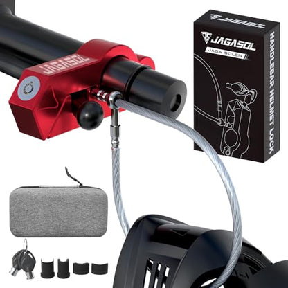 JAGASOL Motorcycle Lock Combo: Helmet & Brake Anti-Theft Handlebar Lock for Moped, Motorbike, Scooters, ATV, Dirt Bike, Street Bike - color: Red
