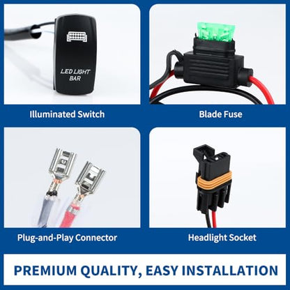 Generic Single-Output LED Light Bar Wiring Harness Kit, 12V 180W, with ON-Off Panel Switch (LED Symbol), 5-Pin Relay and Fuse